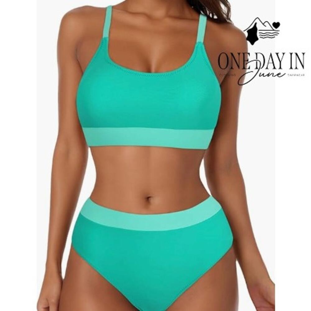Zando Crop Bikini Swimsuit Turquoise Mint High Waist Two Piece Size M